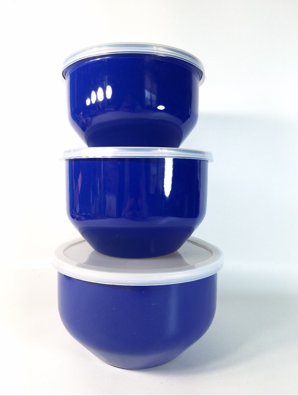 PADERNO NIB Set of 3 Blue Metal Mixing Bowls with Lids